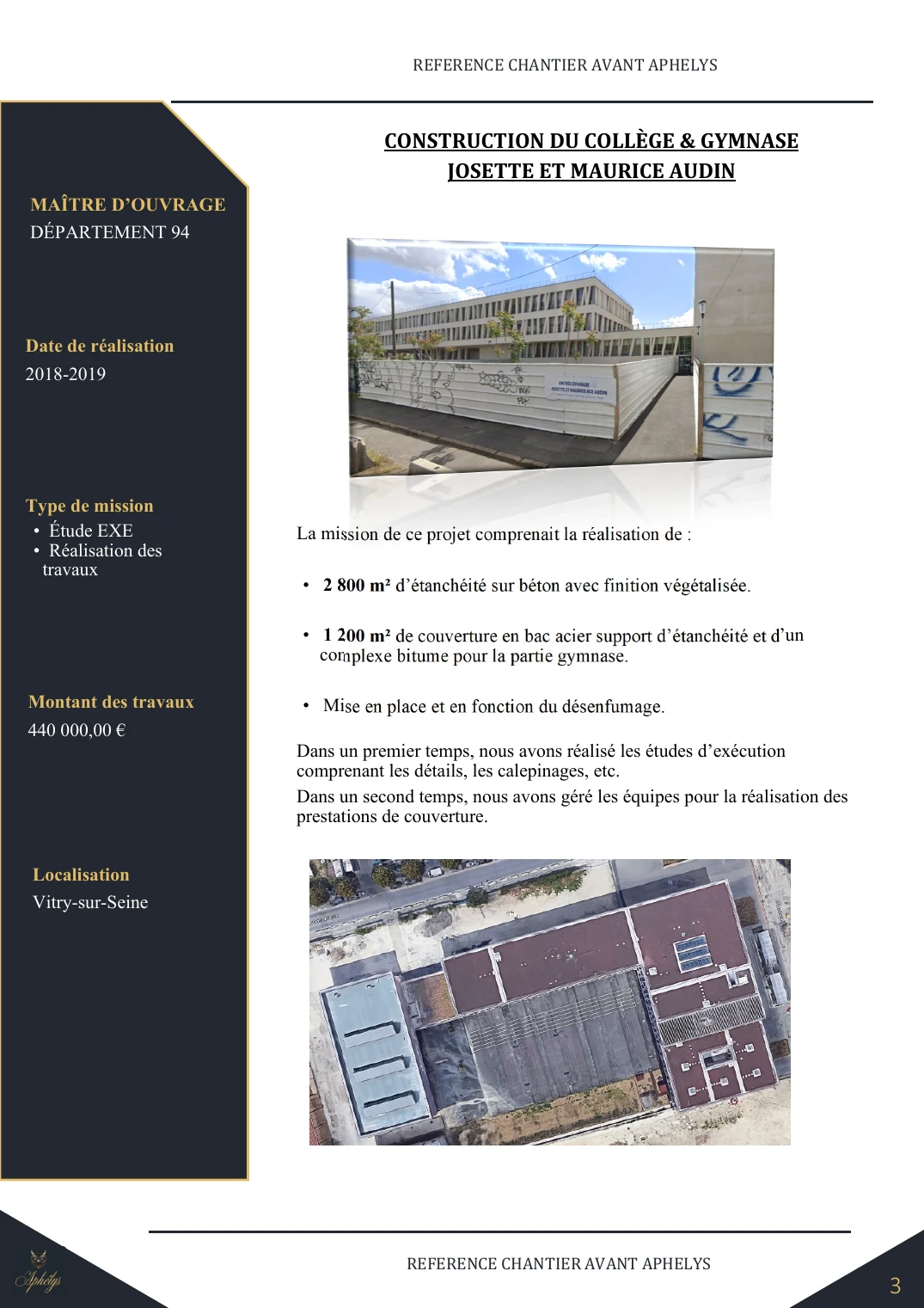 Fiche chantier — Collège & gymnase Josette et Maurice Audin