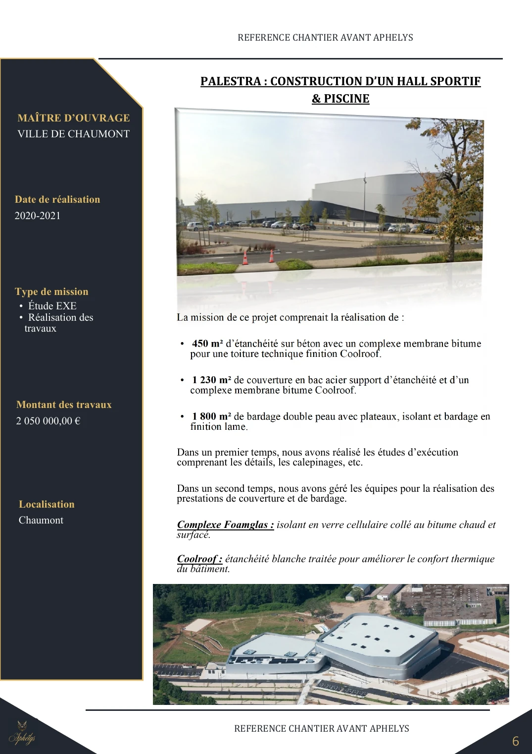 Fiche chantier — Palestra — Hall sportif & piscine